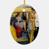 ヴィンテージ事業、タクシー運転女性乗客 セラミックオーナメント (正面)