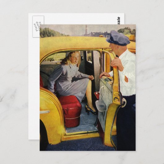 ヴィンテージ事業、タクシー運転女性乗客 ポストカード (正面/裏面)
