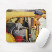 ヴィンテージ事業、タクシー運転女性乗客 マウスパッド (マウス)