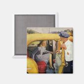 ヴィンテージ事業、タクシー運転女性乗客 マグネット (正面/裏面)