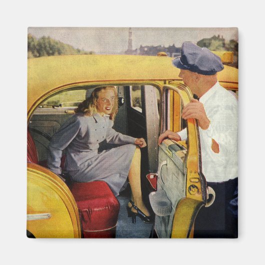 ヴィンテージ事業、タクシー運転女性乗客 マグネット (正面)