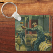 ヴィンテージ事業、ワイン醸造コーキングワイン樽 キーホルダー (正面)