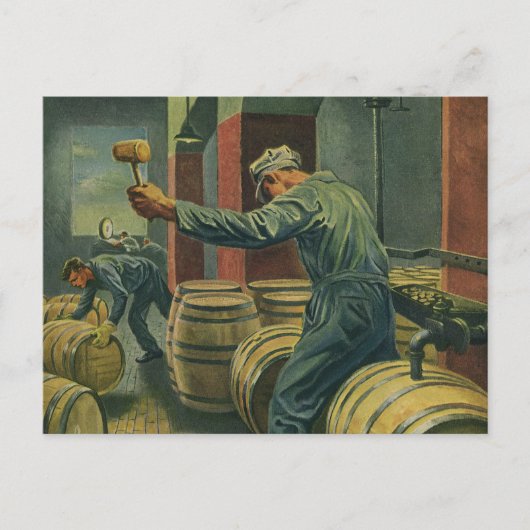 ヴィンテージ事業、ワイン醸造コーキングワイン樽 ポストカード (正面)