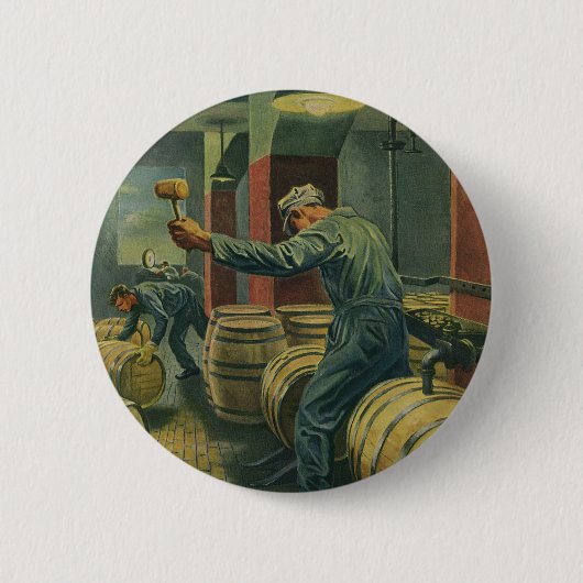 ヴィンテージ事業、ワイン醸造コーキングワイン樽 缶バッジ (正面)