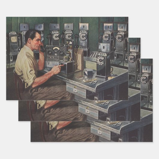 ヴィンテージ事業、支払電話の修理担当者 ラッピングペーパーシート (セット)