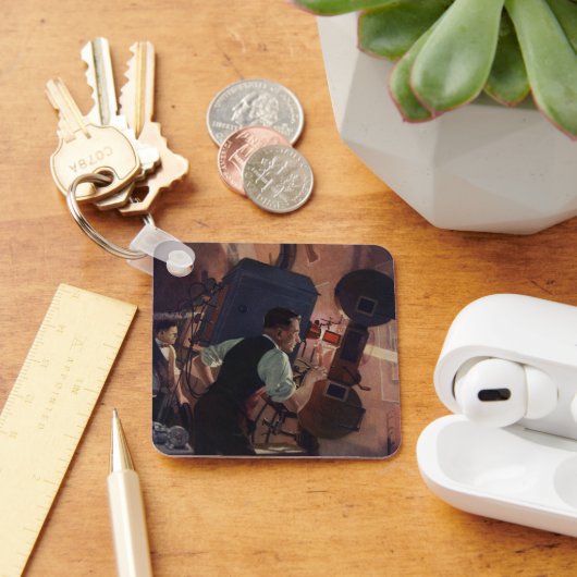 ヴィンテージ事業、映画館の映写技師 キーホルダー (デスク)