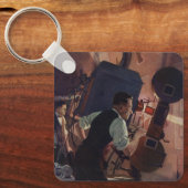 ヴィンテージ事業、映画館の映写技師 キーホルダー (正面)