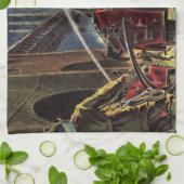 ヴィンテージ事業、消防士、消防士の消防車 キッチンタオル (折り畳み)