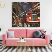 ヴィンテージ事業、消防士、消防士の消防車 キャンバスプリント (インサイチュ (リビング))