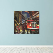 ヴィンテージ事業、消防士、消防士の消防車 キャンバスプリント (インサイチュ (ウッドフロア))