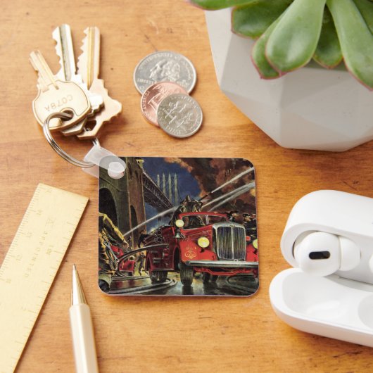 ヴィンテージ事業、消防士、消防士の消防車 キーホルダー (デスク)
