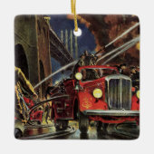 ヴィンテージ事業、消防士、消防士の消防車 セラミックオーナメント (正面)