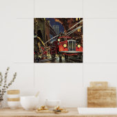 ヴィンテージ事業、消防士、消防士の消防車 ポスター (キッチン)