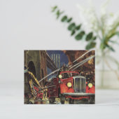 ヴィンテージ事業、消防士、消防士の消防車 ポストカード (スタンド正面)