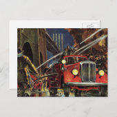 ヴィンテージ事業、消防士、消防士の消防車 ポストカード (正面/裏面)