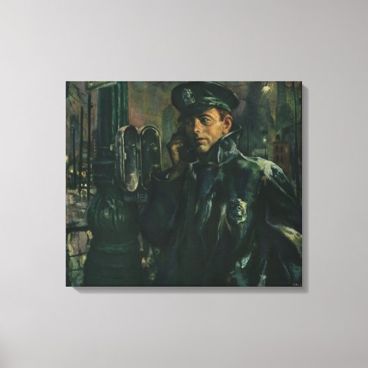 ヴィンテージ事業，緊急電話警官 キャンバスプリント (正面)