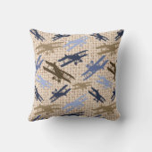 ヴィンテージ二面バーラッププリント機飛行機パターン クッション (裏面)