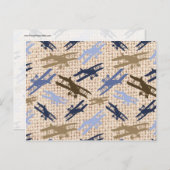 ヴィンテージ二面バーラッププリント機飛行機パターン ポストカード (正面/裏面)