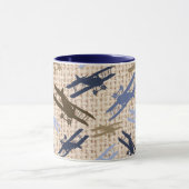 ヴィンテージ二面バーラッププリント機飛行機パターン マグカップ (中央)