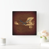 ヴィンテージ二面飛行機アンティーク飛行機地図 スクエア壁時計 (ホーム)