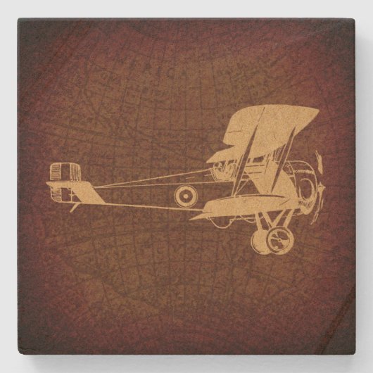 ヴィンテージ二面飛行機アンティーク飛行機地図 ストーンコースター (正面)