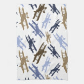 ヴィンテージ二面飛行機パターンブルーブラウン キッチンタオル (縦)