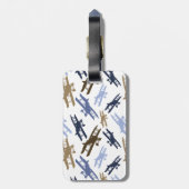 ヴィンテージ二面飛行機パターンブルーブラウン ラゲッジタグ (裏面縦)