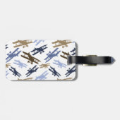 ヴィンテージ二面飛行機パターンブルーブラウン ラゲッジタグ (裏面横)