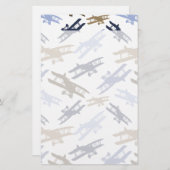 ヴィンテージ二面飛行機パターンブルーブラウン 便箋 (正面/裏面)