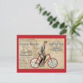 ヴィンテージ人乗り赤い自転車 ポストカード (スタンド正面)