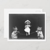 ヴィンテージ人形と猫が縄跳びオドティ ポストカード (正面/裏面)