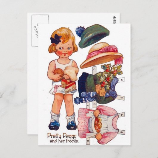 ヴィンテージ人形小さな女の子ペギー葉書 ポストカード (正面/裏面)