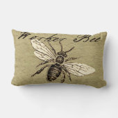 ヴィンテージ人蜂イラストレーションアンティーク ランバークッション (裏面)