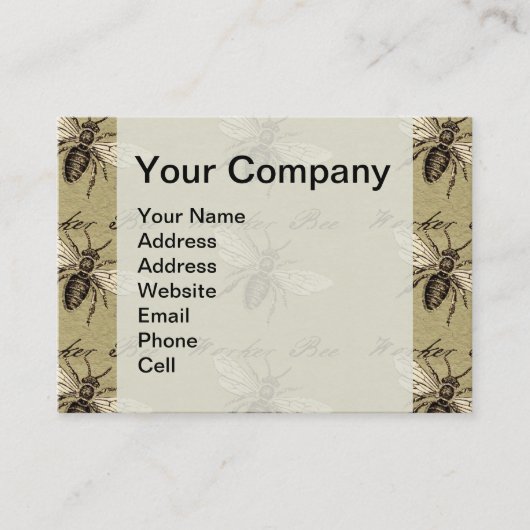 ヴィンテージ人蜂イラストレーションアンティーク 名刺 (正面)
