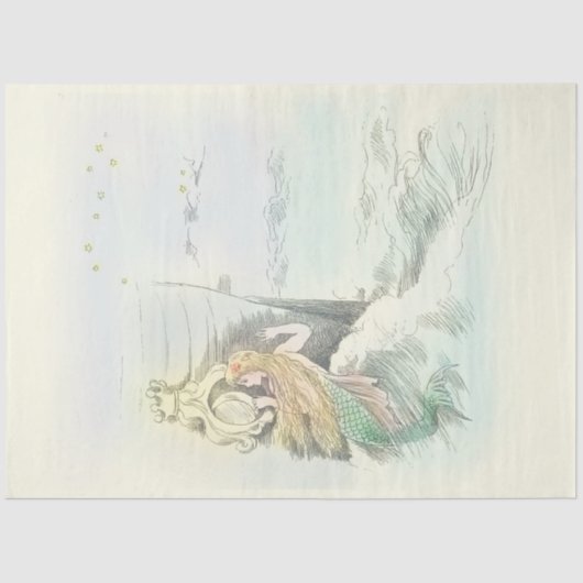 ヴィンテージ人魚が船の窓をのぞきこむ 薄葉紙 (正面)