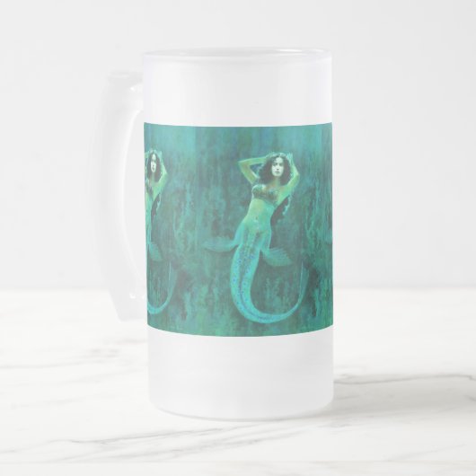 ヴィンテージ人魚すり付きマグカップ フロストグラスビールジョッキ (正面左)