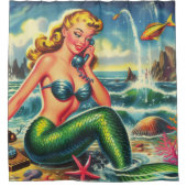 ヴィンテージ人魚のピン留め シャワーカーテン (正面)