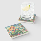 ヴィンテージ人魚のピン留め ストーンコースター (横)