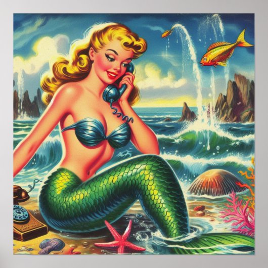 ヴィンテージ人魚のピン留め ポスター (正面)
