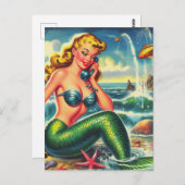 ヴィンテージ人魚のピン留め ポストカード (正面/裏面)