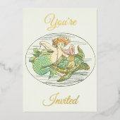ヴィンテージ人魚の海の下のパーティー 箔招待状 (正面)