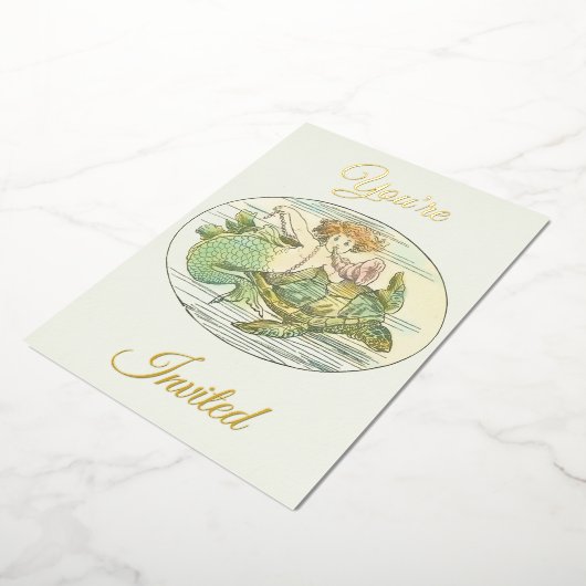 ヴィンテージ人魚の海の下のパーティー 箔招待状 (回転した状態)