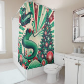 ヴィンテージ人魚クリスマスレッド&グリーンワンダーランド シャワーカーテン (インサイチュ)