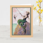 ヴィンテージ人魚ロマンチックラブカード カード (黄色い花)