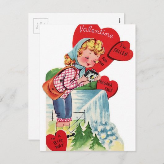 ヴィンテージ付きバレンタインガール シーズンポストカード (正面/裏面)