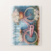 ヴィンテージ付きピンク自転車デイジー ジグソーパズル (縦)