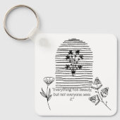 ヴィンテージ付きラインアートフラワー引用文 キーホルダー (正面)