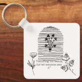 ヴィンテージ付きラインアートフラワー引用文 キーホルダー (正面)