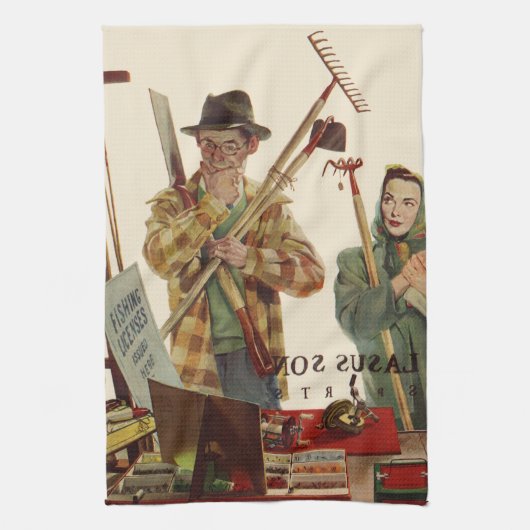 ヴィンテージ付き夫婦 キッチンタオル (縦)