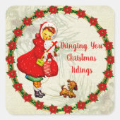 ヴィンテージ付き愛犬ガール スクエアシール (正面)